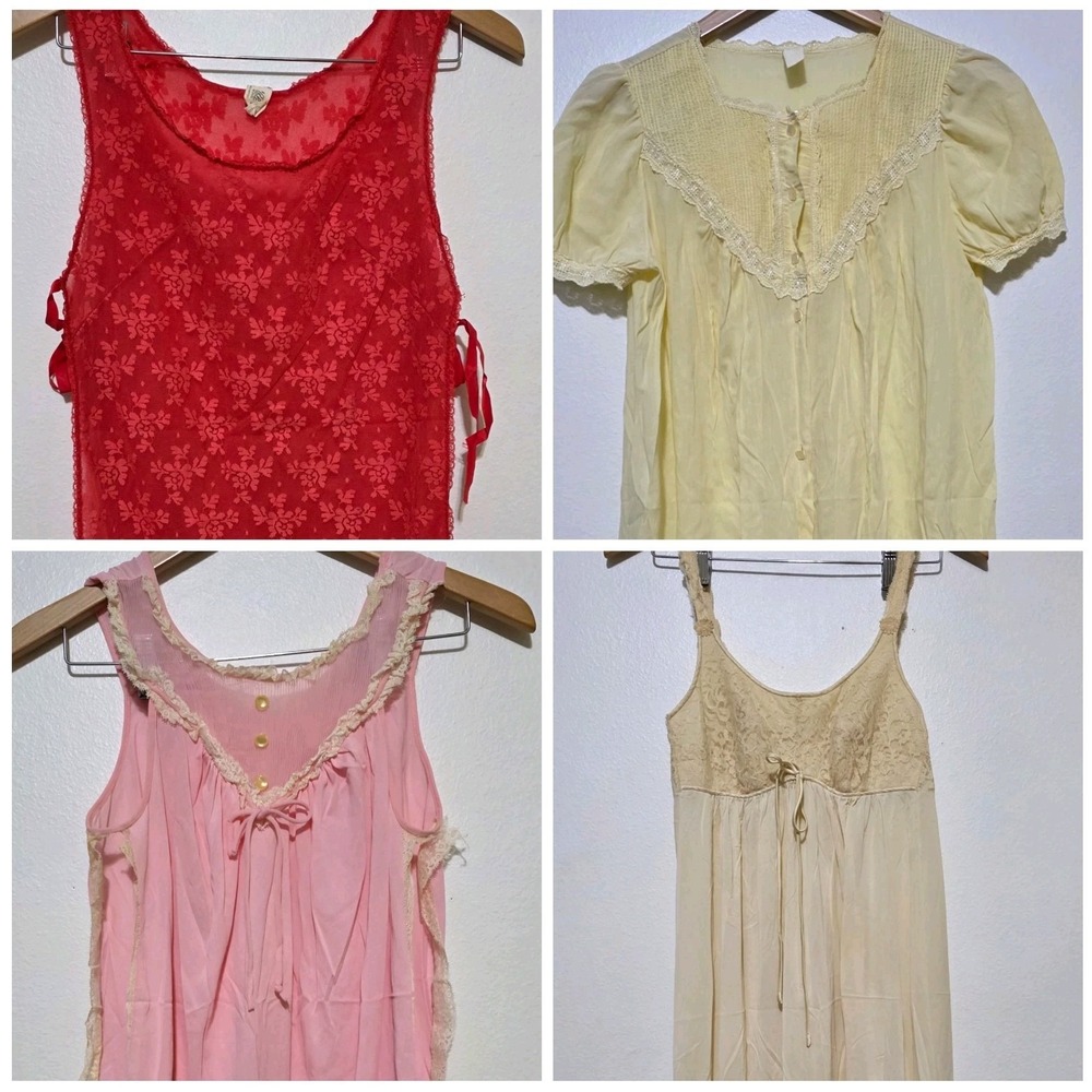 4pc Vintage Henson Vanity Fair Blance Nightgown Silk Nylon Union Madde‎ S/M EUC